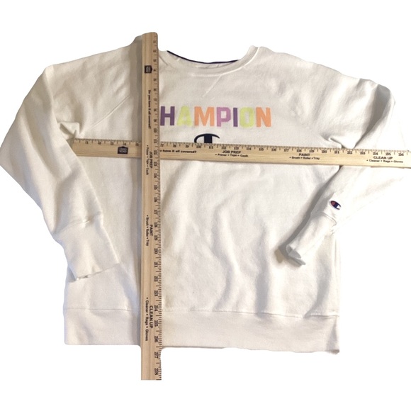 VTG Champion L Authentic Athleticwear Logo Crew Pullover Sweatshirt White EUC - Picture 14 of 16
